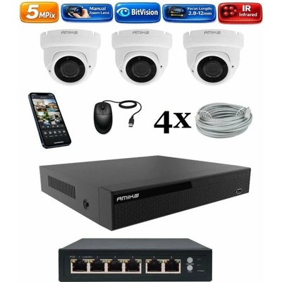 Amiko IP 3 kamerový set so switchom Manual Zoom Dome 1505K3V2