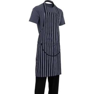 Whites Chefs Clothing zástěra s kapsou vzor řeznický proužek v námořnické modré