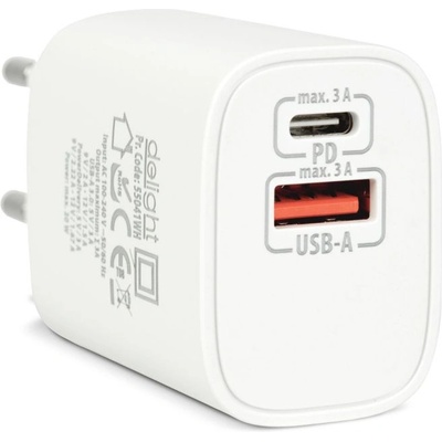 Delight USB Type-C + USB A PD20W Бързо зарядно устройство 20W Бяло 55041WH (55041WH)