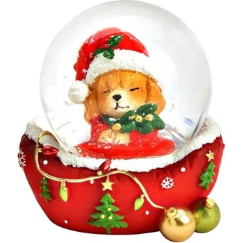 WURM Снежен глобус куче с коледна шапка, червен (1454)