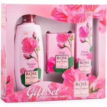 Rose of Bulgaria sprchový gél s ružovou vodou 330 ml + toaletné mydlo s ružou 100 g + krém na ruky s ružovou vodou 75 ml, pre ženy