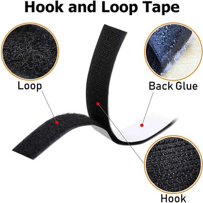 Pásik na suchý zips s lepidlom, farba čierna, 25 mm