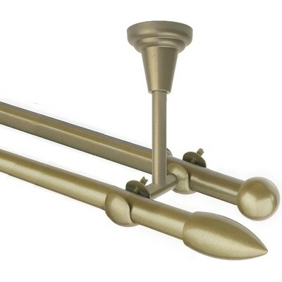 OK-GarnýžeCZ Garnýž kovová dvouřadá 16mm Špice zlatá antik 150 cm do stropu / na tunýlek - bez kroužků
