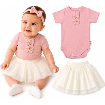 2D sada body s krátkym rukávom Boho tutu suknička cream