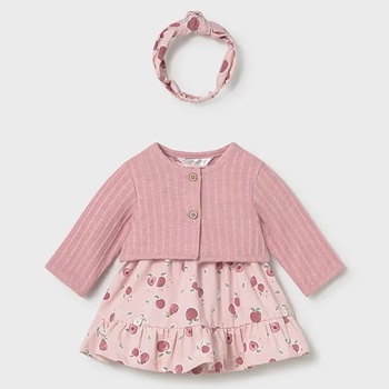 Mayoral Комплект рокля, лента за глава и болеро в розов цвят за новородено момиче Mayoral