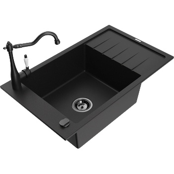 Mexen Elias гранитна мивка с 1 отделение, отцедник и кухня смесител Carla, черен - 6511-77-670700-70-B (6511-77-670700-70-B)