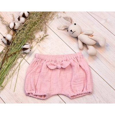 Baby Nellys Mušelínové letní kraťasky Girl s mašličkou pudrově růžová