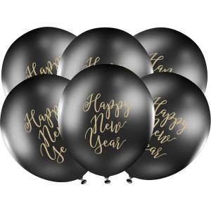 PartyDeco Черен балон - Честита Нова година/Happy New Year