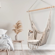 Divio Závěsné houpací křeslo ARUBA XXL s polštáři 130 x 100 cm krémové