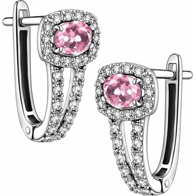 Zlaton Náušnice bílé zlato s růžovým kamenem 1.3cm 1.7g 001362508227