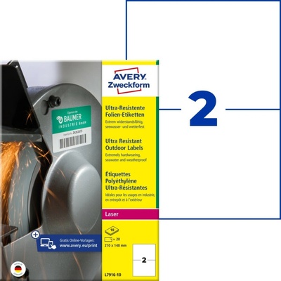 Avery Zweckform Etikety pro laser 10 listů A4 bílé 210 x 148 mm ultra odolné vůči počasí L7916-10