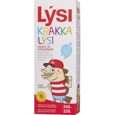 Lysi aj Detský olej z tresčej pečene a tuniaka MANGO s vit. D,E,A 240 ml