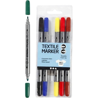 Fixy na textil s 2 hrotmi sada 6 ks základné farby