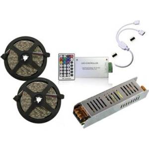  Комплект 10m LED лента RGB 60 LED/м с RF контролер, 12.5 A захранване + подарък конектори (1136)