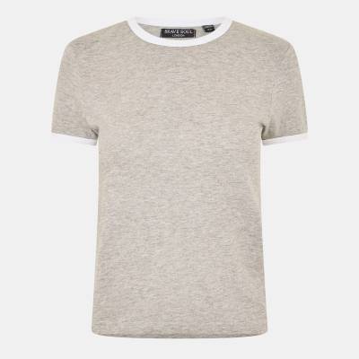 Brave Soul Тениска Brave Soul Contrast Ringer T-shirt - Grey Marl/White