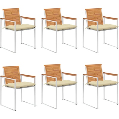 vidaXL Градински столове 6 бр с възглавници масивно акациево дърво (3078514)