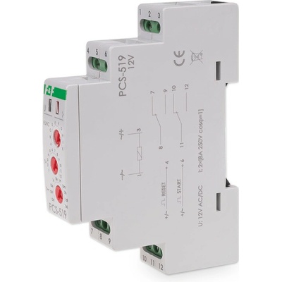 PCS-519/12 - Univerzálne časové relé, 10 funkcií, 12V, 8A, 2x NO/NC