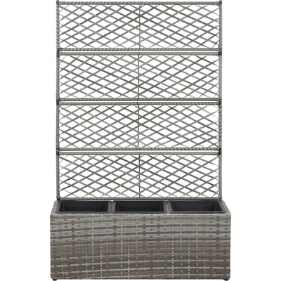 VidaXL Vyvýšený záhon s treláží 3 květníky 83x30x130 cm polyratan šedý