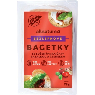 Allnature Bezlepkové bagetky so sušenými paradajkami bazalkou a cesnakom 110 g