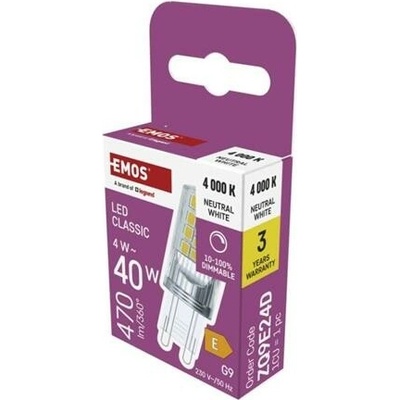 Emos LED žárovka Classic JC / G9 / 4,2 W 40 W / 470 lm / neutrální bílá / stmívatelná