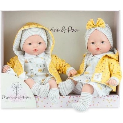 Marina & Pau Pitus Baby dvojčátka Hermína a Hermánek ve žlutých kabátcích 40 cm