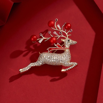 Éternelle vánoční brož Swarovski Elements Rudolf vánoční sob B2426-LXT0342 zlatá