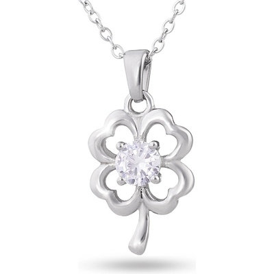 Biju Řetízek z chirurgické oceli s přívěskem, čtyřlístek se zirkonem 3001752