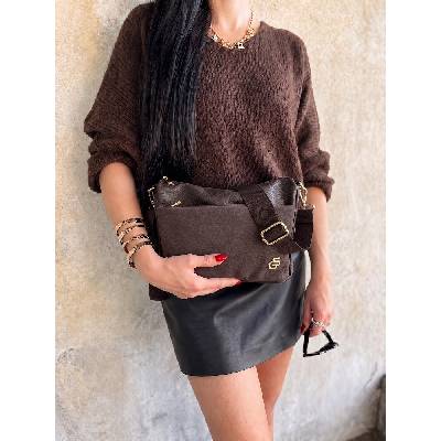 Grosso Čokoládová dámska crossbody kabelka semišová