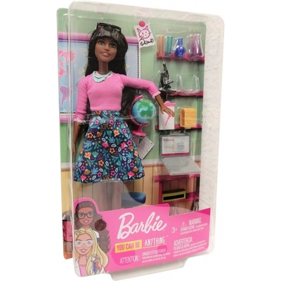 Barbie učiteľka Brunetka so školskými doplnkami a glóbusom