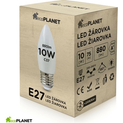 Berge LED žiarovka ecoPLANET E27 10W sviečka 880Lm teplá biela