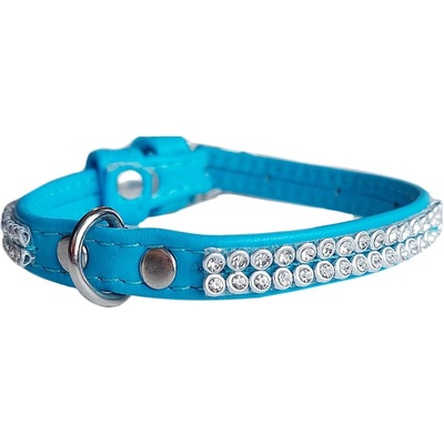 COLLAR Лъскав кожен нашийник с кристали 19 - 25см, 9мм - светлосин