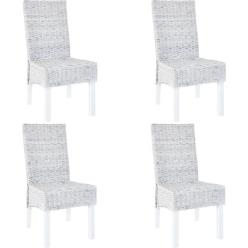 vidaXL Трапезни столове, 4 бр, бели, кубу ратан и манго дърво (275465)