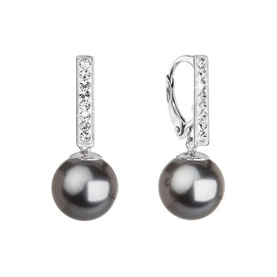 EVOLUTION GROUP CZ Stříbrné náušnice se Swarovski perlou a krystaly 71121.3 šedé