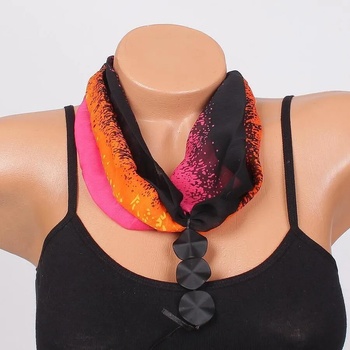 Image 1 of Ефектно фишу-колие в черно, оранжево и розово