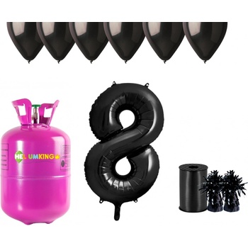 HeliumKing Hélium párty set na 8. narodeniny s čiernymi balónmi
