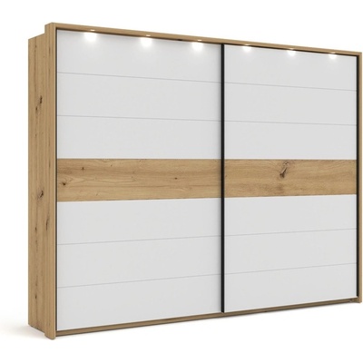 ЕВРОМАР Гардероб oslo дъб артисан / бяло с допълнително led осветление