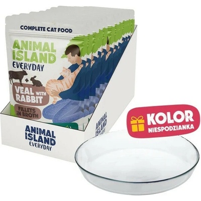 ANIMAL ISLAND Everyday Veal and rabbit in broth Box 12x85 g + talířek zdarma