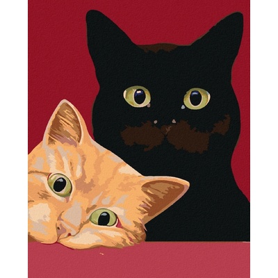 zuty Malování podle čísel Dvě kočky a červené pozadí 80 x 100 cm bez rámu a bez vypnutí plátna 8596530013624