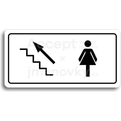 ACCEPT Piktogram WC ŽENY VLEVO NAHORU - bílá tabulka - černý tisk