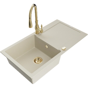 Mexen Leo гранитна кухненска мивка с 1 камера с отцедник и кухненски смесител Savita, бежов - 6501-69-672601-50 (6501-69-672601-50)