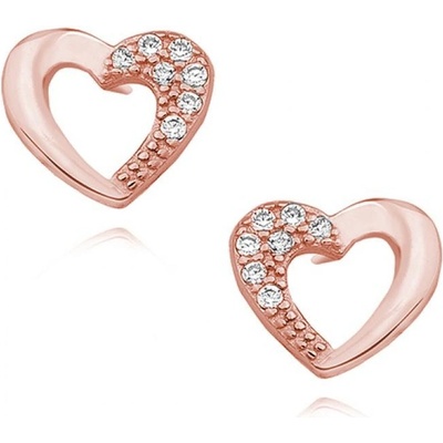 Lafira růžově pozlacené stříbrné náušnice srdíčka čiré Z1421RG