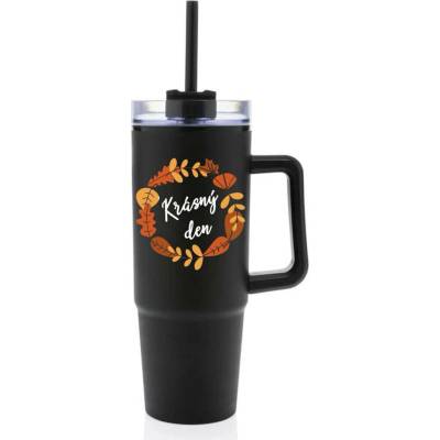 Giftie KRÁSNÝ DEN PODZIM černý cestovní termohrnek s průhledným víčkem 900 ml