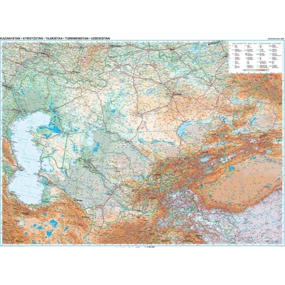 Gizi Map Kazachstán, Kyrgyzstán, Tádžikistán, Turkmenistán, Uzbekistán - nástěnná mapa 122 x 82 cm Varianta: bez rámu v tubusu, Provedení: laminovaná mapa v lištách