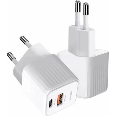 Захранване за ел. мрежа с USB-A и USB-C изходи с технология за бързо зареждане и USB-C към USB-C кабел (150 см) - 4smarts Wall Charger VoltPlug Duos Mini PD 20W and USB-C Cable (бял) (540122)