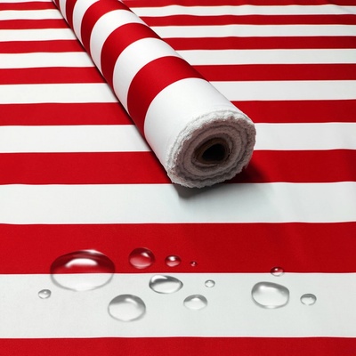 Nepremokavá látka, farba červené prúžky, metráž 160 cm