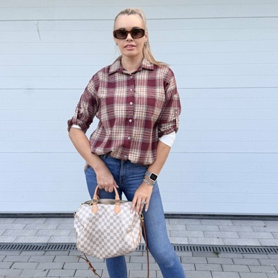 Made in Italy Burgundy červená karovaná košile WESTERN