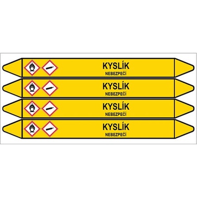 Značení potrubí, kyslík,4 ks, 250 × 26 mm PZ 007732