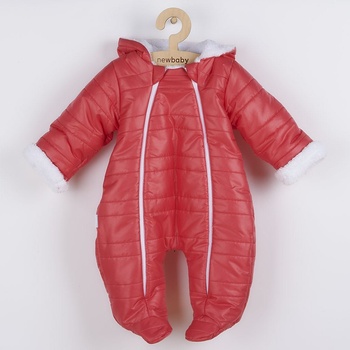NEW BABY Zimná dojčenská kombinéza s kapucňou s uškami New Baby Pumi red raspberry