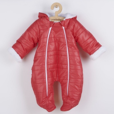 New Baby Zimná dojčenská kombinéza s kapucňou s uškami Pumi red raspberry