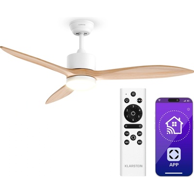 Klarstein SkyBreeze Интелигентен таванен вентилатор със светлина | 132 см | 27 W | Тих | LED | Дървен ()